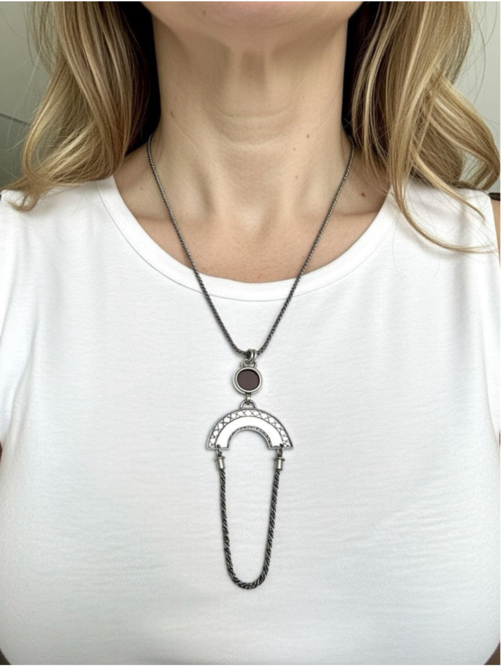 Gilbert Ortega Sterling Silver 925 Modernist Pendant Necklace 28" Wheat Chain